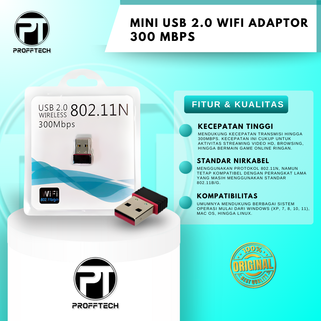 MINI USB 2.0 WIFI ADAPTOR 300 MBPS