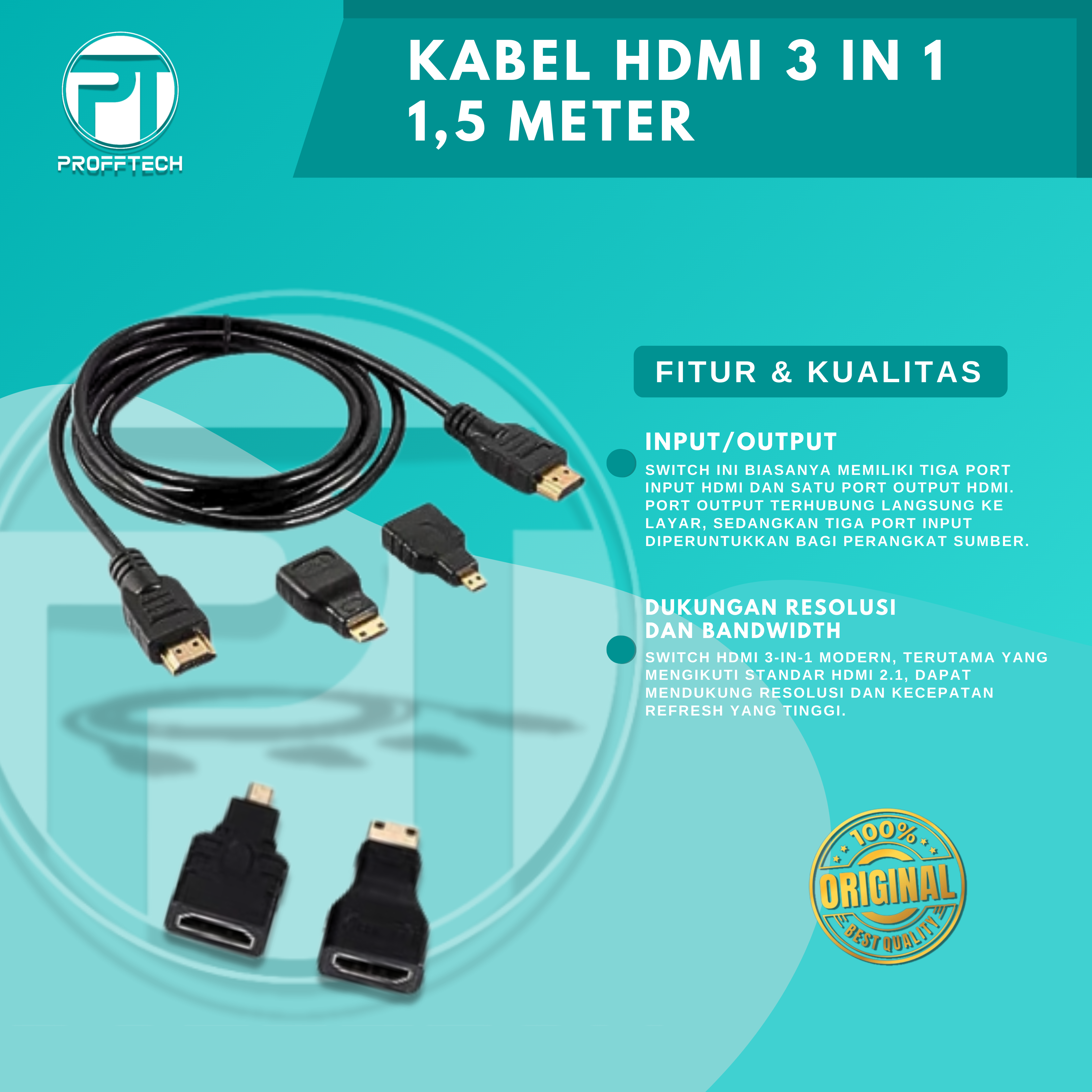 KABEL HDMI 3 IN 1 1,5M