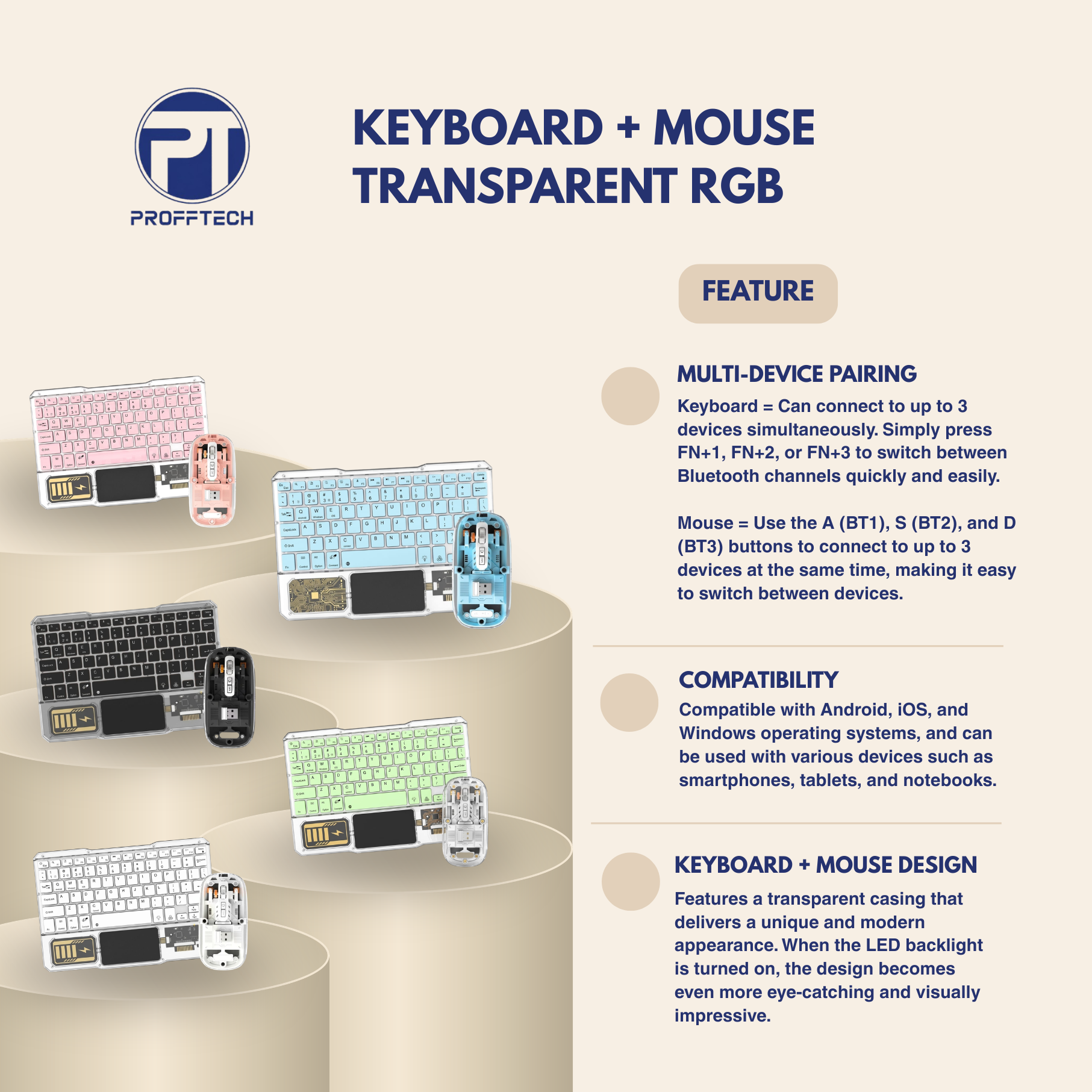 KEYBOARD & MOUSE BLUETOOTH RGB PROFFTECH