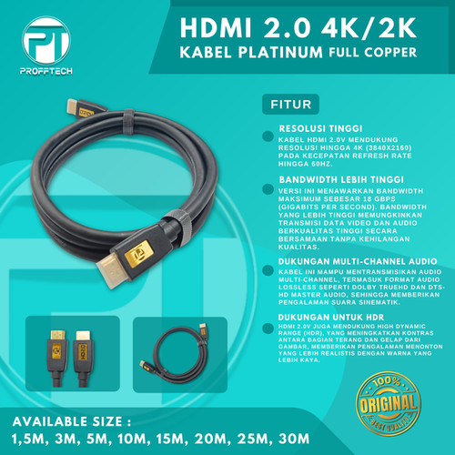 Kabel HDMI Profftech Platinum Versi 2.0 4k | ProffTech