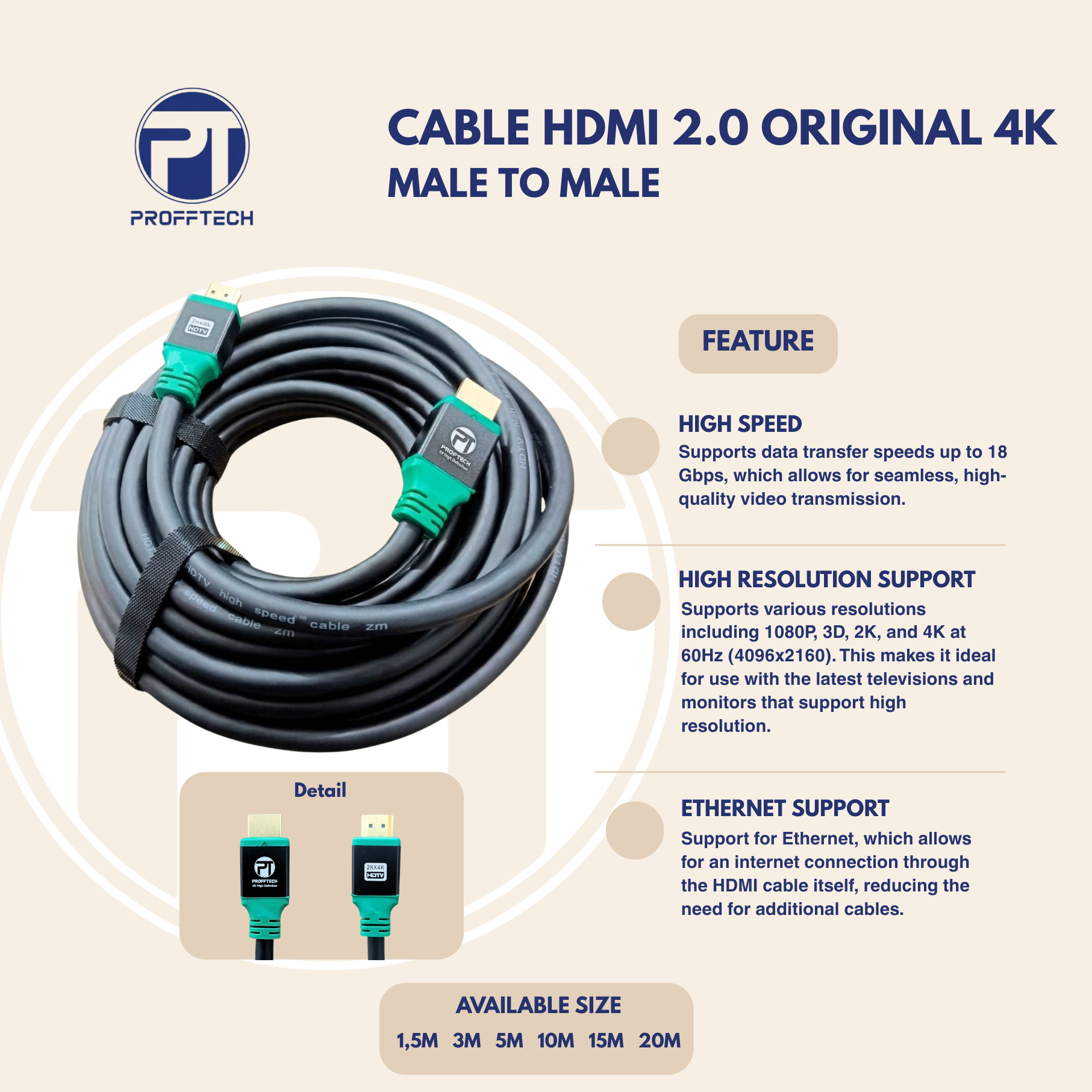 PROFFTECH Original HDMI Cable Version 2.0