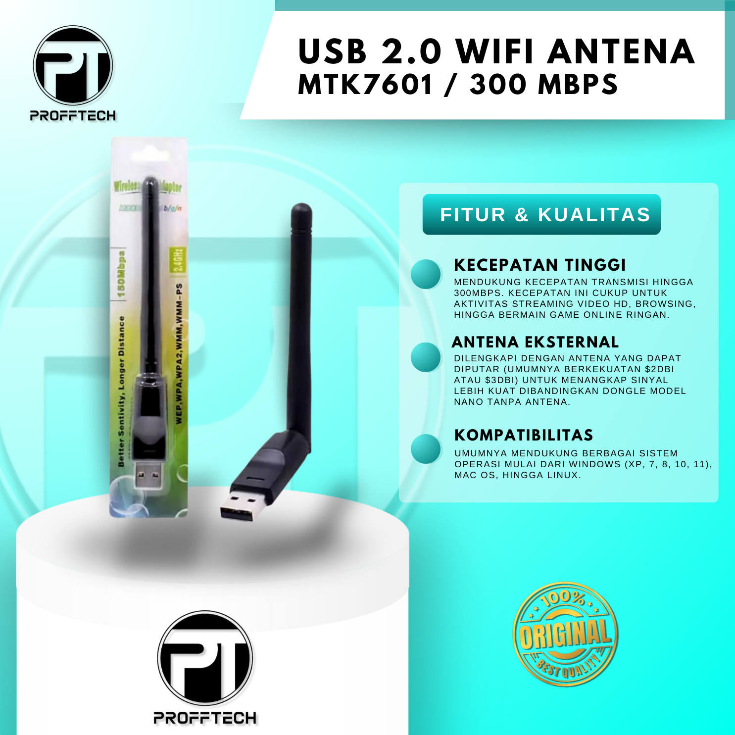 USB 2.0 WIFI ANTENA MTK7601 / 300 MBPS