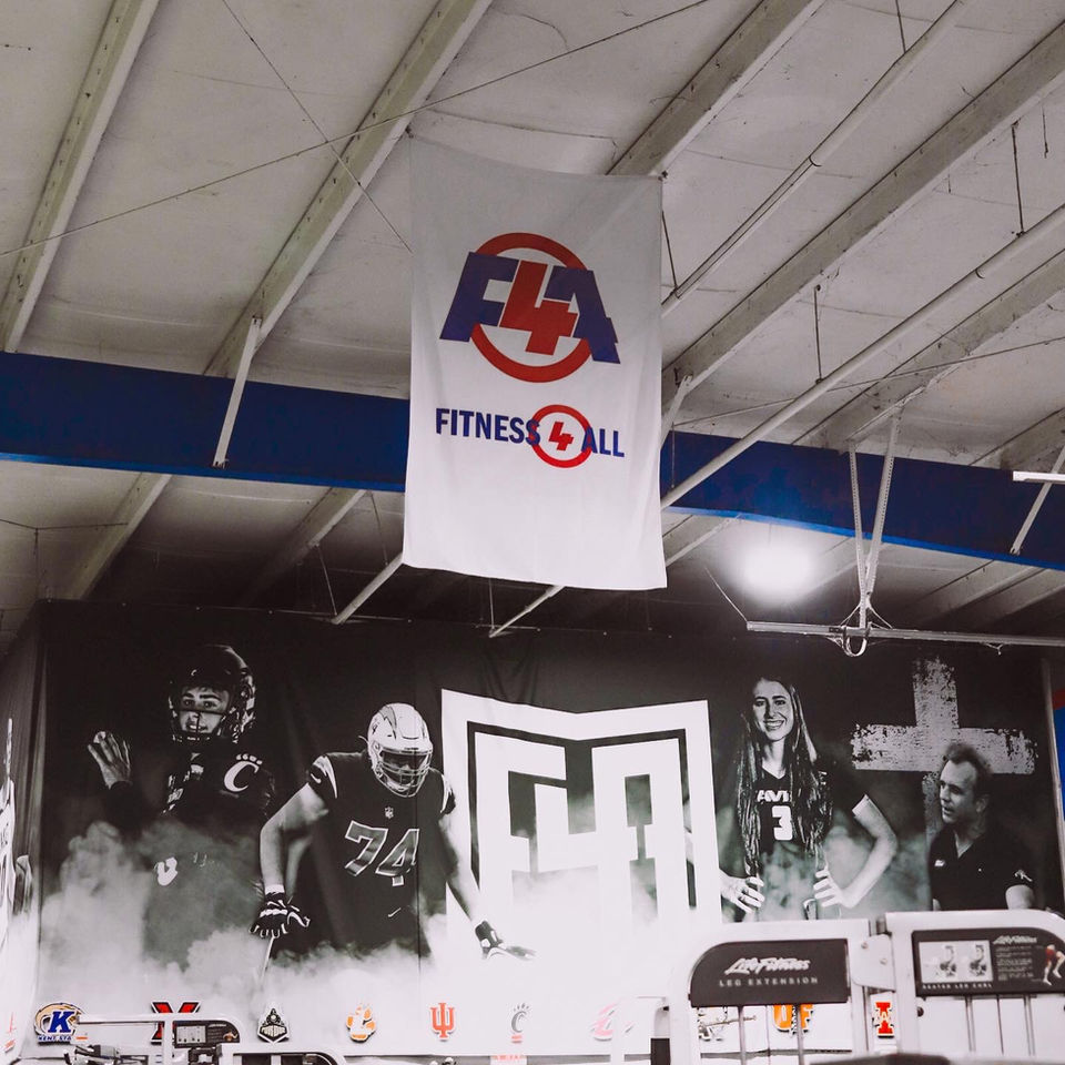 Fitness 4 All Gym Banner and Flags
