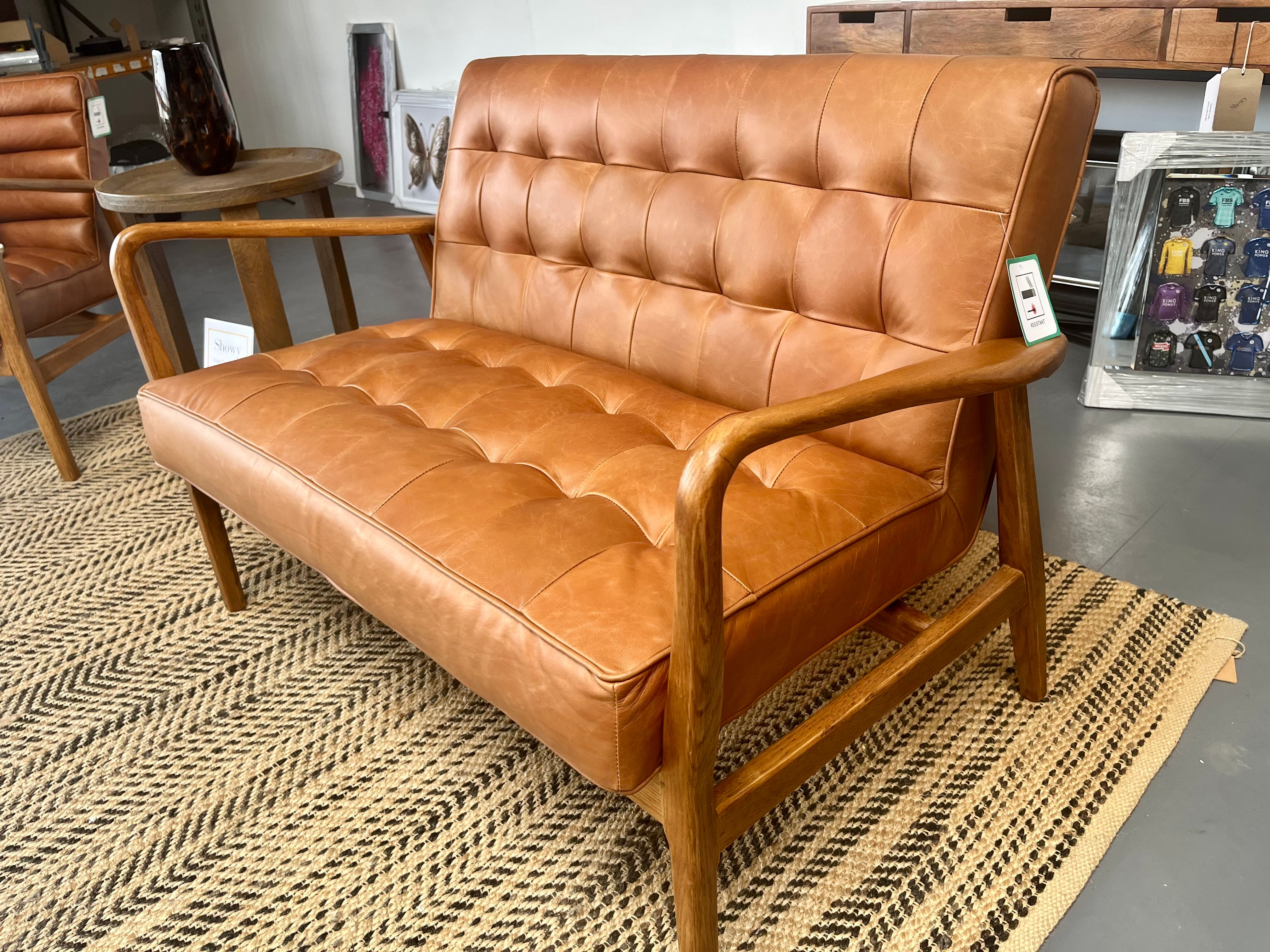 Gallery Humber Vintage Brown Leather 2 Seater Sofa Mid-Century Retro Design