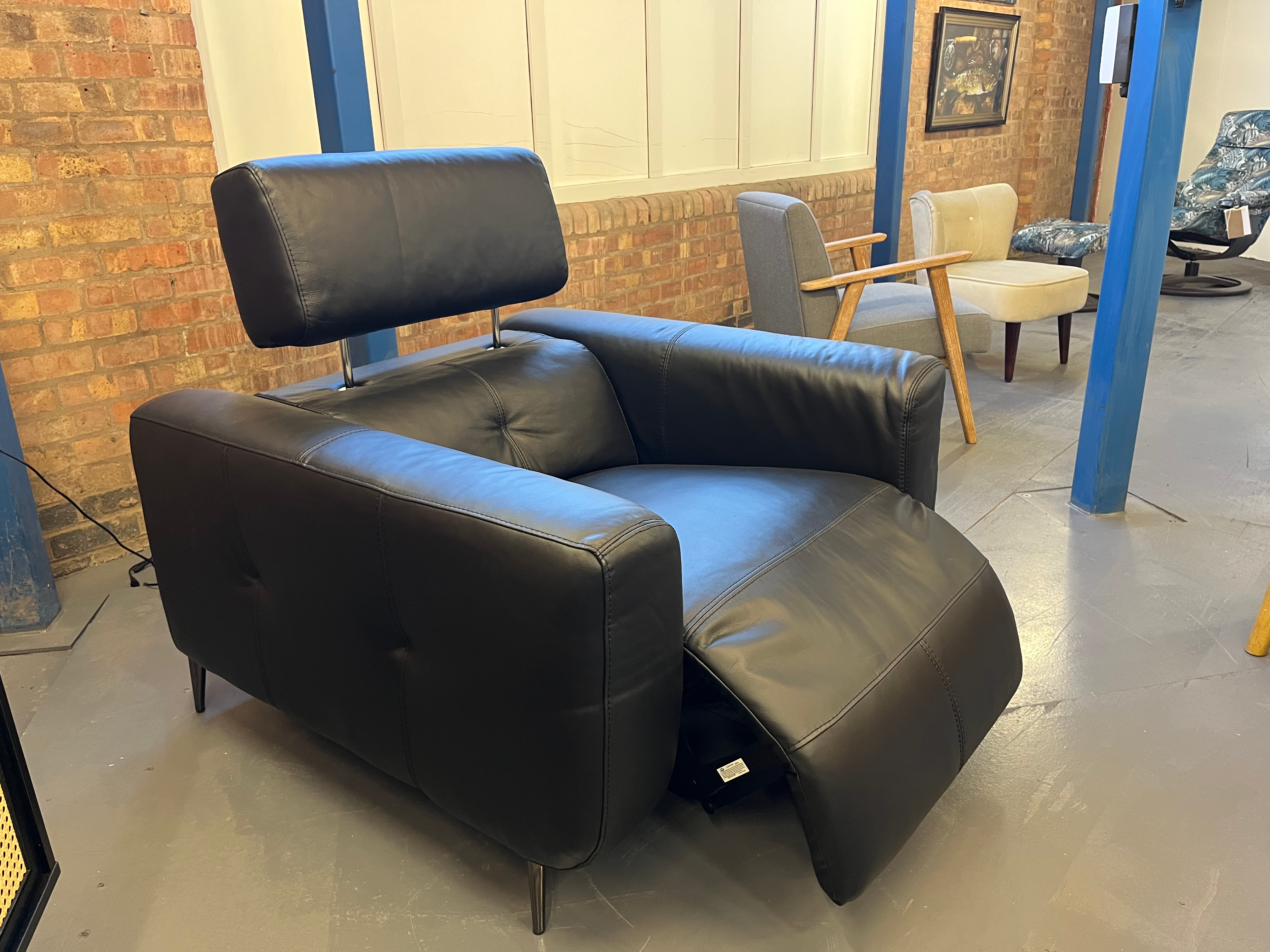 Ezra Black Leather Power Reclining Arm Chair - Ex Fabb Furniture