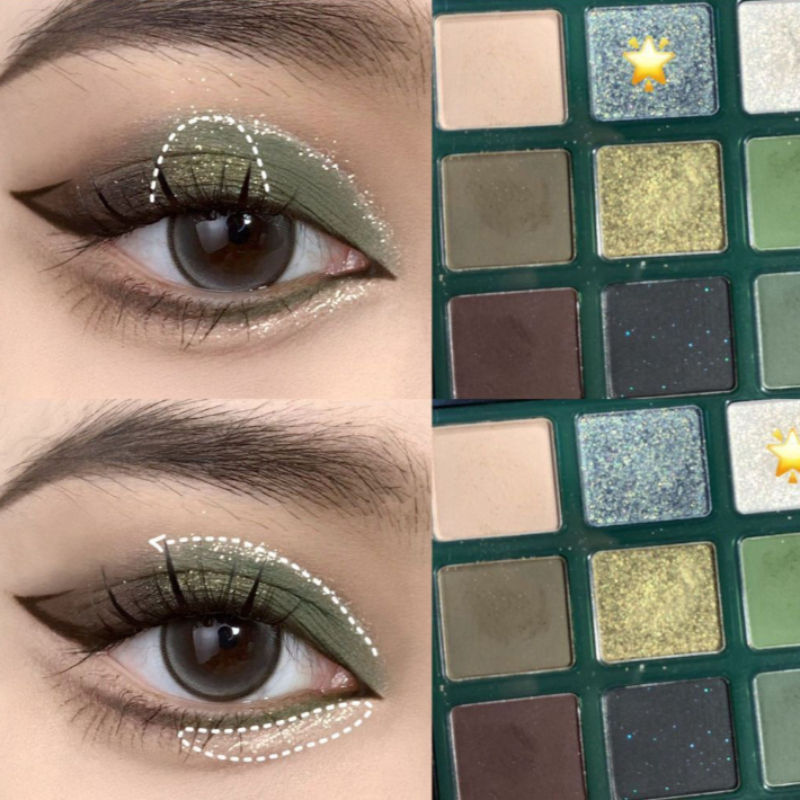 Thumbnail: 9 Colors Olive Green Eyeshadow Palette Punk Smokey Style Pearlescent Shimmer Mat