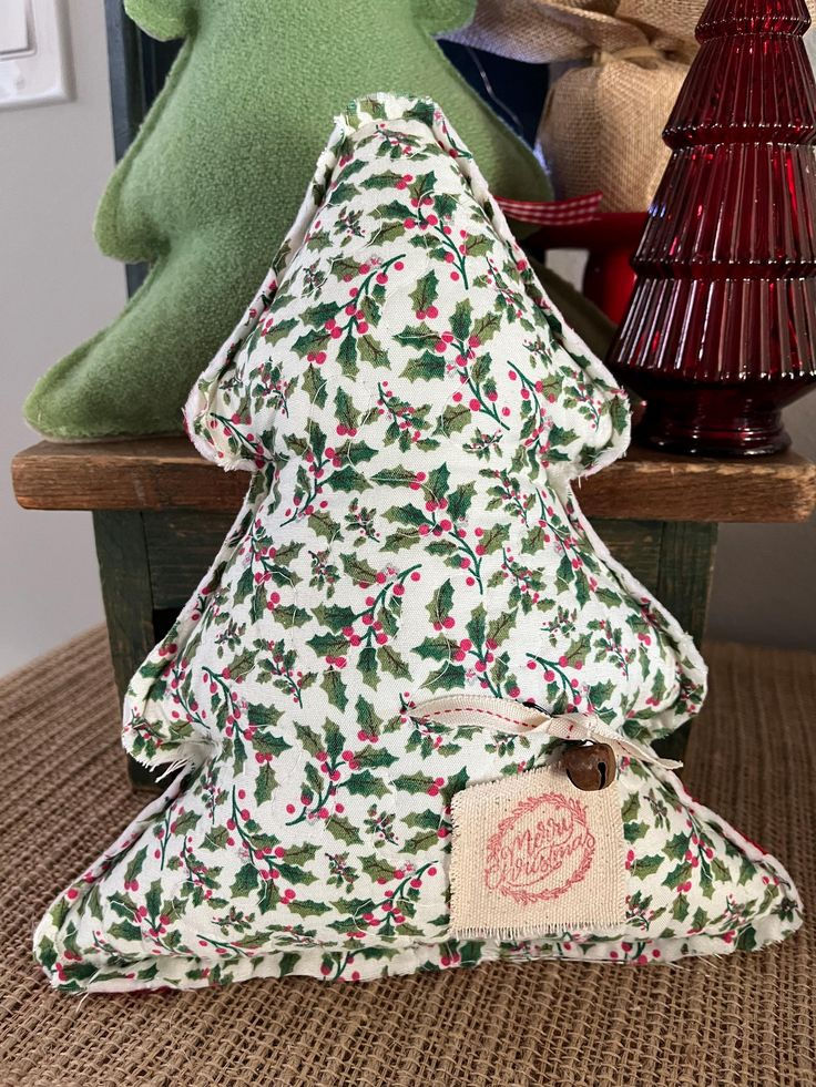 Antique Quilt Christmas Tree Pillow_ Holiday Decor With Bell - Etsy.jpg