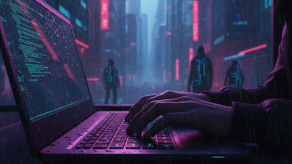 Close-up view of a developer’s hands typing code on a laptop keyboard