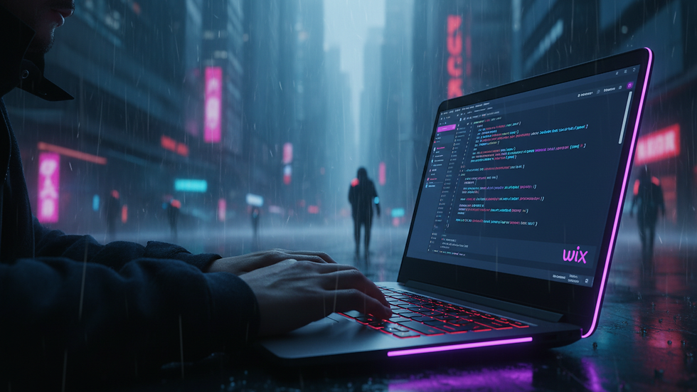 Close-up view of a developer coding a Wix custom app on a laptop