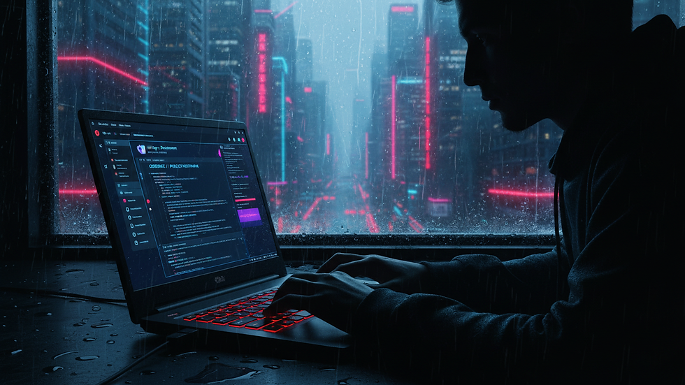 Close-up view of a developer coding a Wix app on a laptop