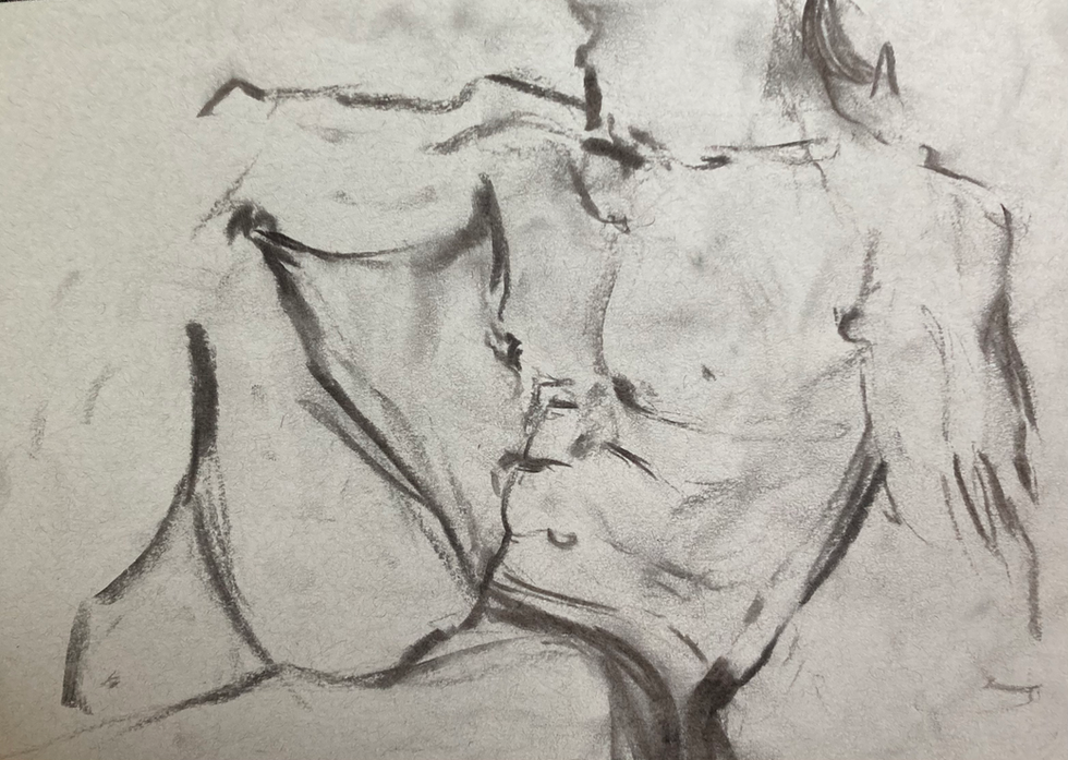 Abstract charcoal sketch of a human figure.