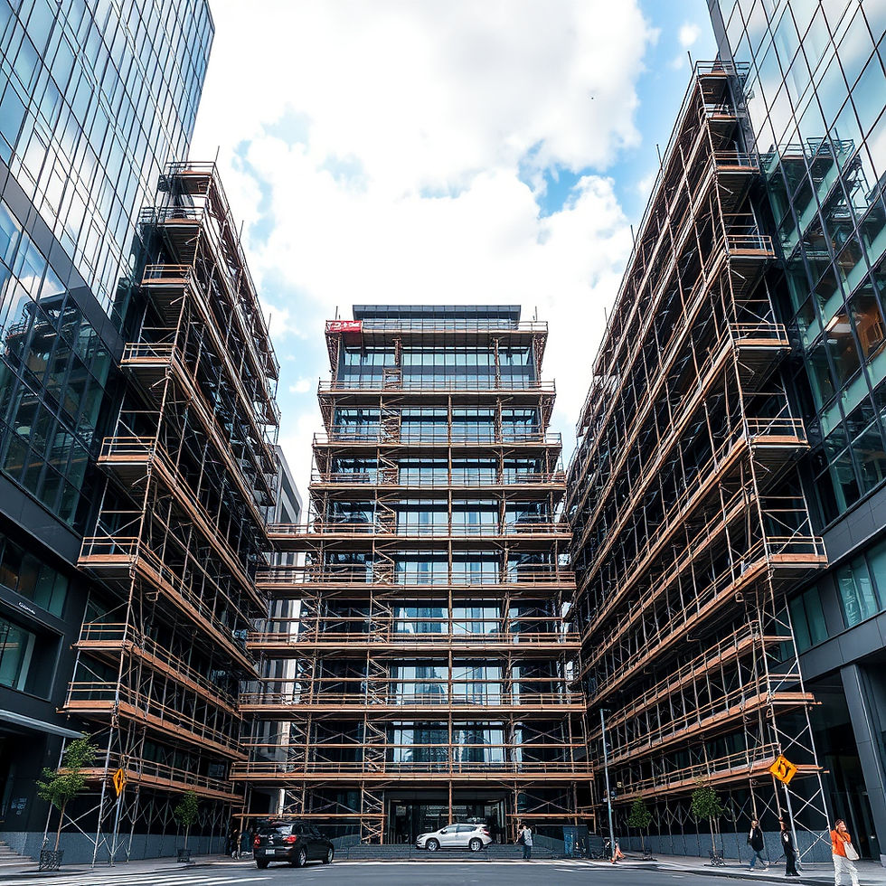 Multidirectional Scaffolding in the city center in front of huge building in sydney frront
