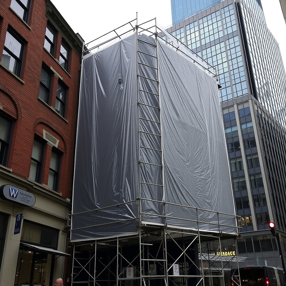 Shrink Wrapping of scaffholding in the city