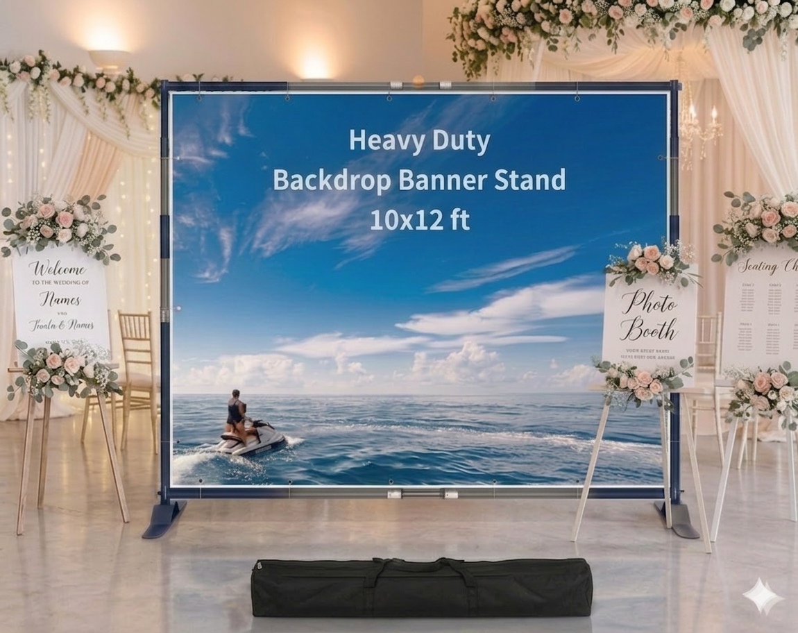 Backdrop Stand 10 x 12 Ft Adjustable with 1 Carrying Bag for Party /Trade Show