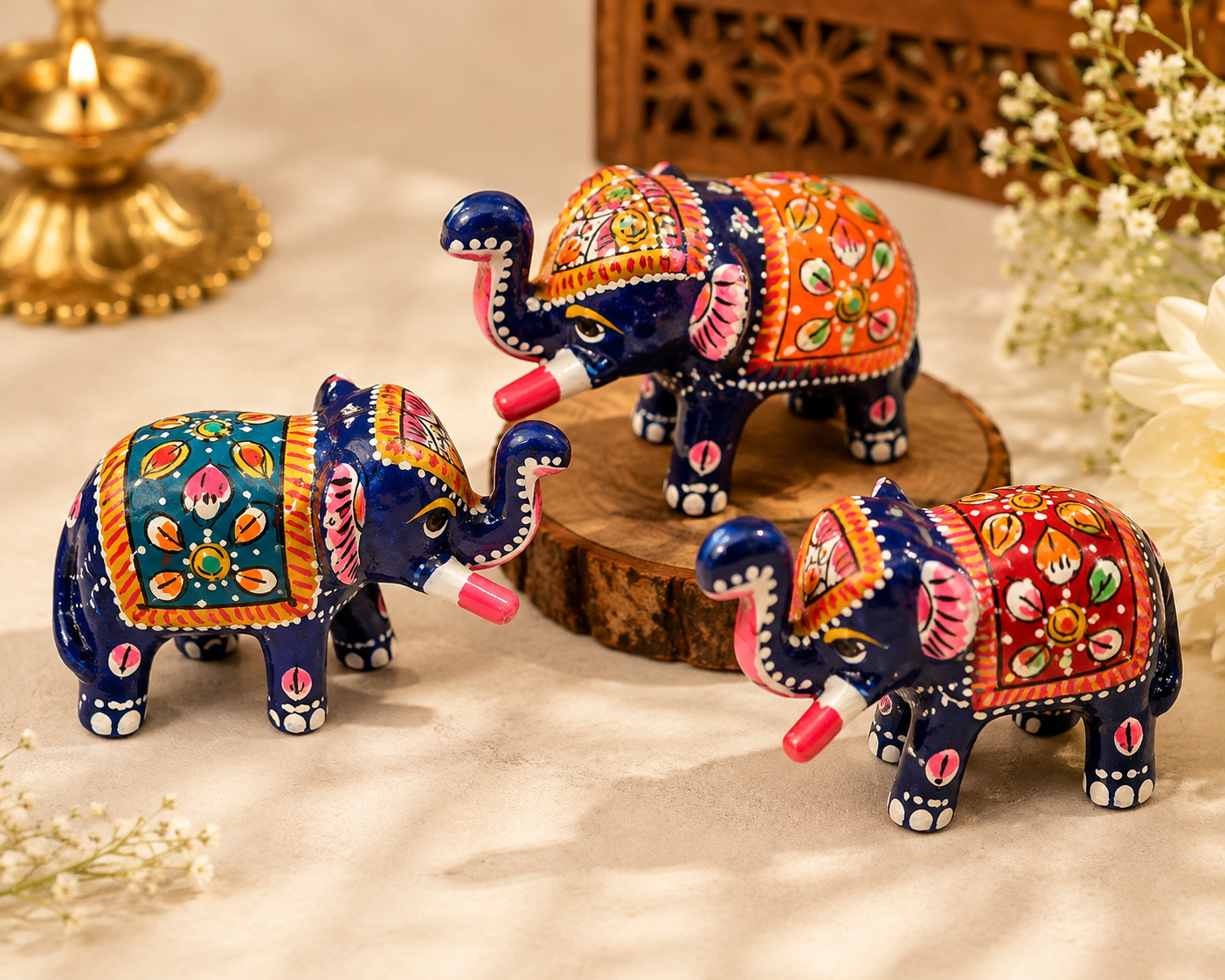 Handcrafted Multicolor Traditional Indian Elephant Showpiece 2,3,4 Inch