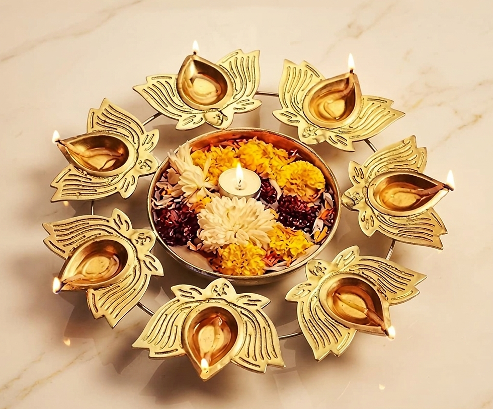 Thumbnail: FS - 1199 Golden Lotus Diya Urli Set – Festive Floral Décor Combo