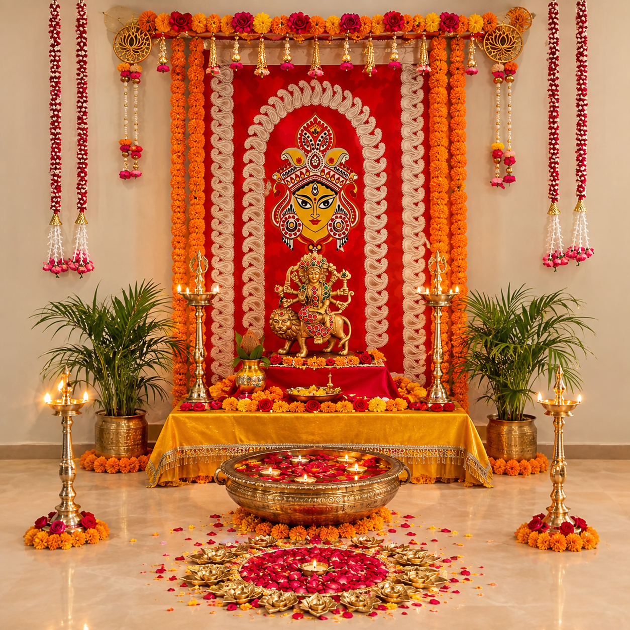 Maa Durga Face Backdrop Navratri Rent Setup -Festive Decor