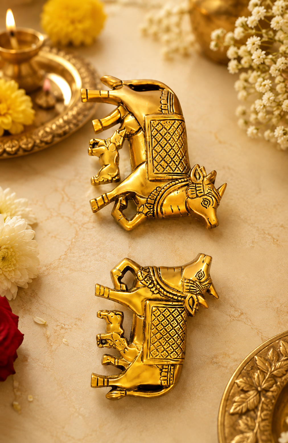 Brass Kamdhenu Cow Hanging Pair | Traditional Hindu Pooja & Home Decor