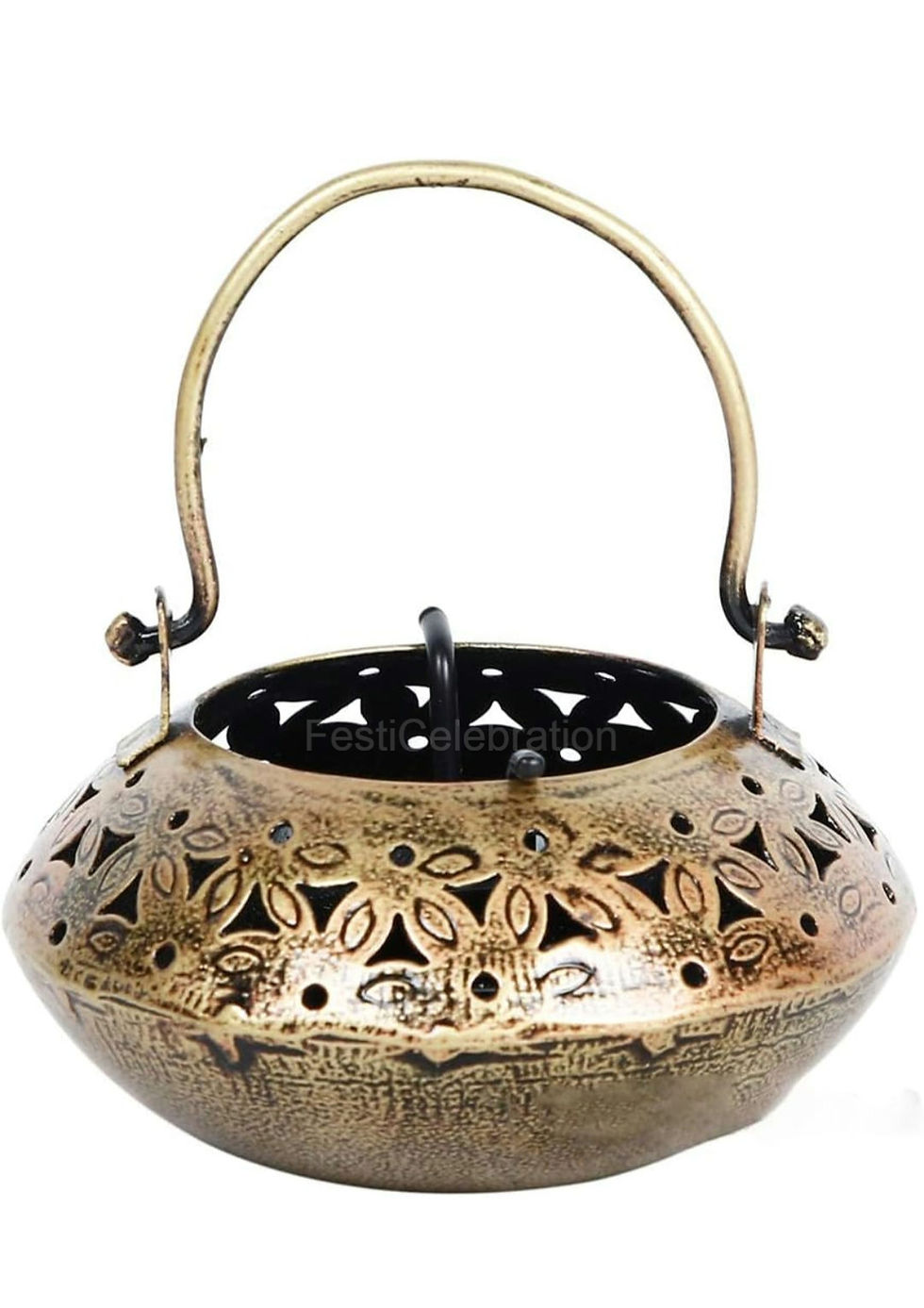Thumbnail: Antique Metal Degchi Pot- Shaped T-light Candle Holder with Handle