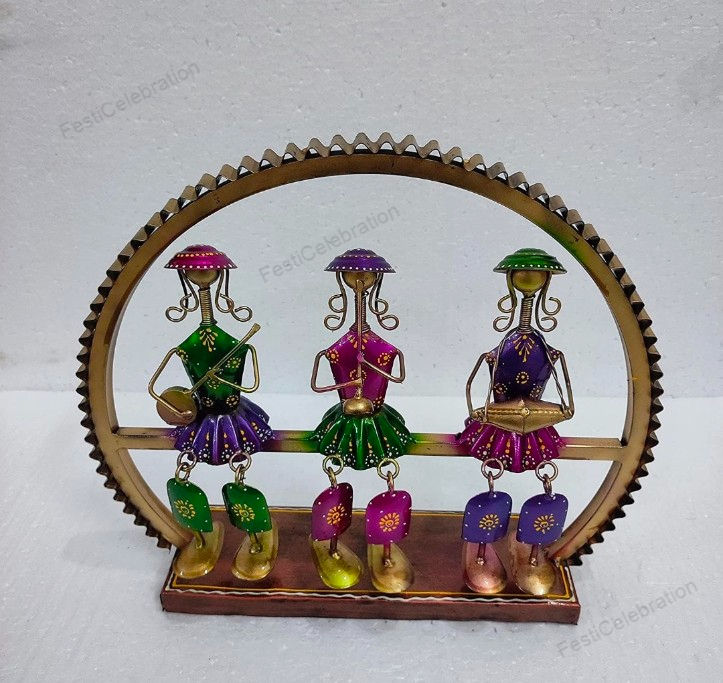 Thumbnail: Rajasthani Craft Decorative Musician Dolls Showpiece of 3 Doll Sitting on Stage