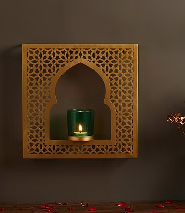 Thumbnail: Golden Metal Jharokha Wall Hanging T-light Holder For Rent