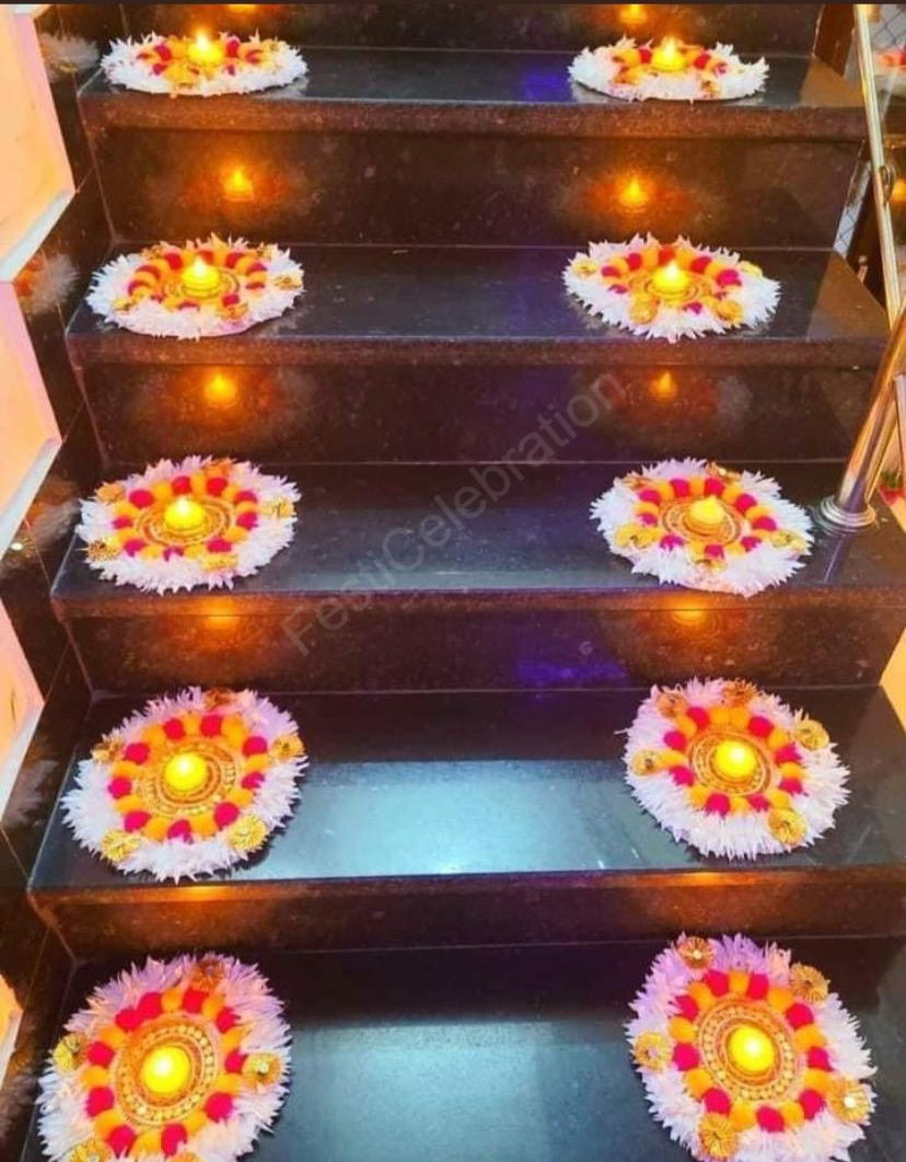 Indian Handmade White Floral Rangoli Mate