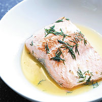 Salmon with Creamy Coconut Herb Sauce with Dill and Lemon Essential Oils