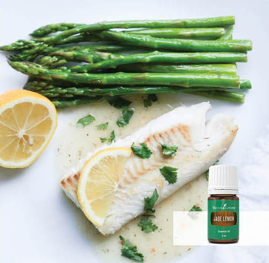 Baked Fish and Creamy Garlic Sauce with Jade Lemon Essential Oil