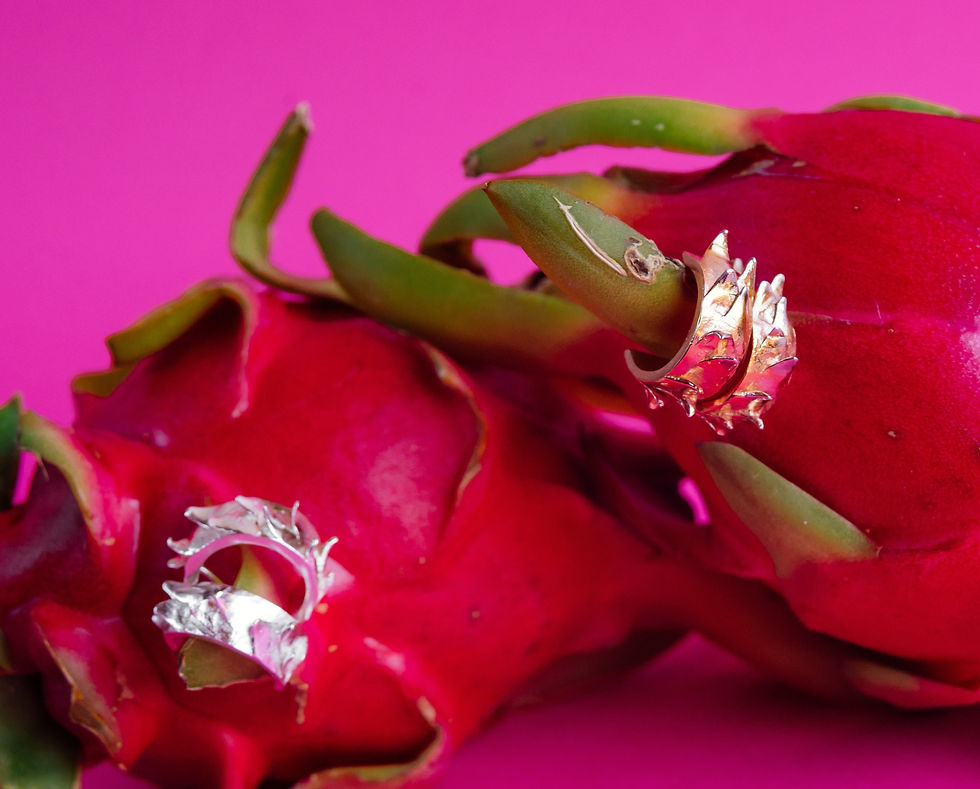 Aretes de plata con textura de fruta Pitaya color plata y color oro rosa