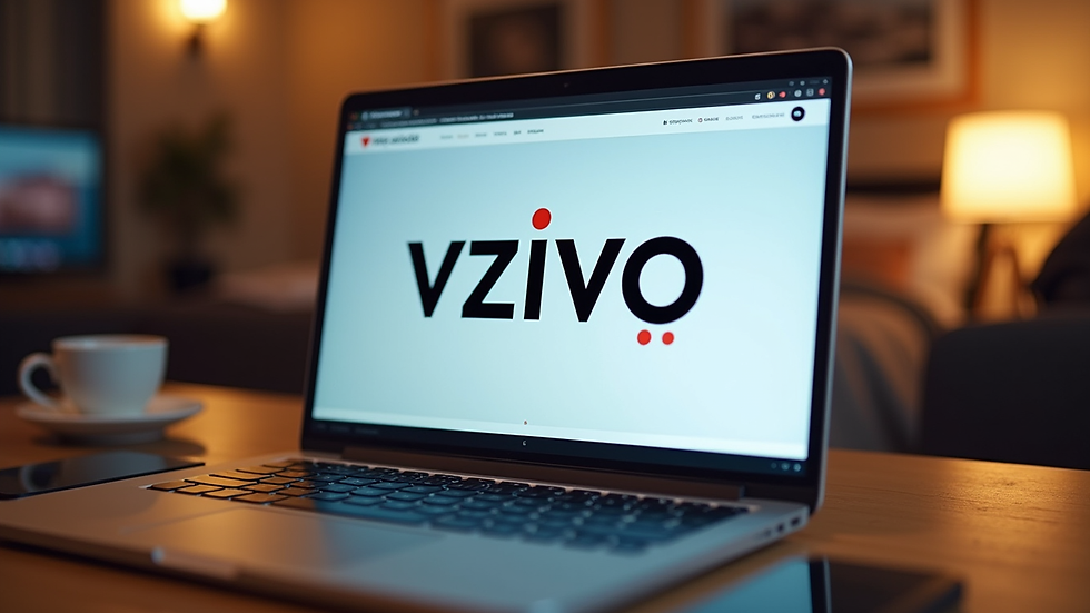 Eye-level view of a laptop displaying vzivo.si homepage
