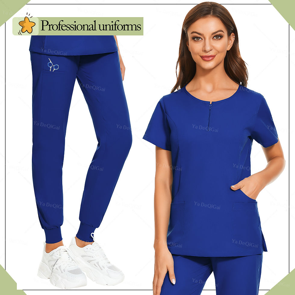 Thumbnail: Stretch Women Slim Fit Scrubs Sets Medical Uniforms Doctors Tops Joggers 