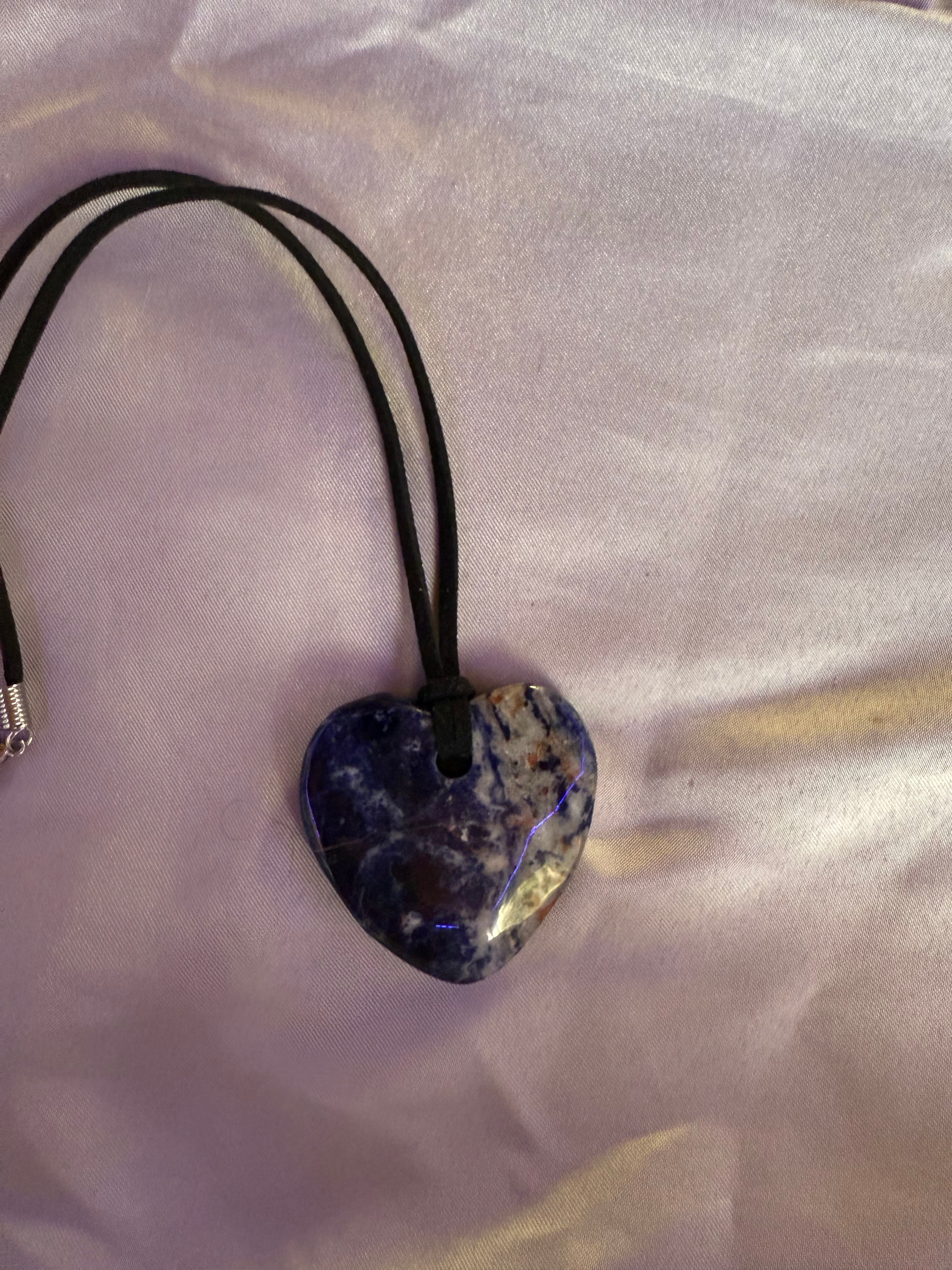 Sodalite heart pendant with corded necklace