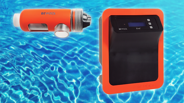 BS Pool Salt Chlorinator BSV Basic overlayed over a Swimming Pool water