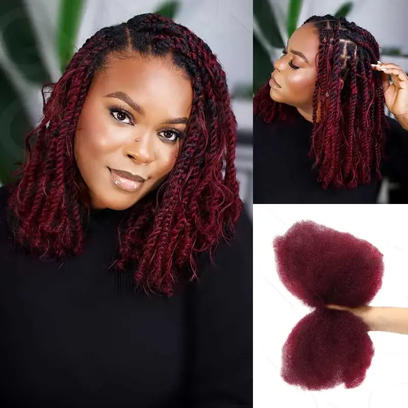 Thumbnail: QVR Afro Kinky Bulk Hair No Attachment 50g Afro Curly Bulk 100% Human Hair