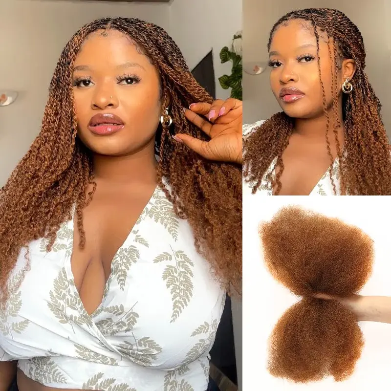 Thumbnail: QVR Afro Kinky Bulk Hair No Attachment 50g Afro Curly Bulk 100% Human Hair