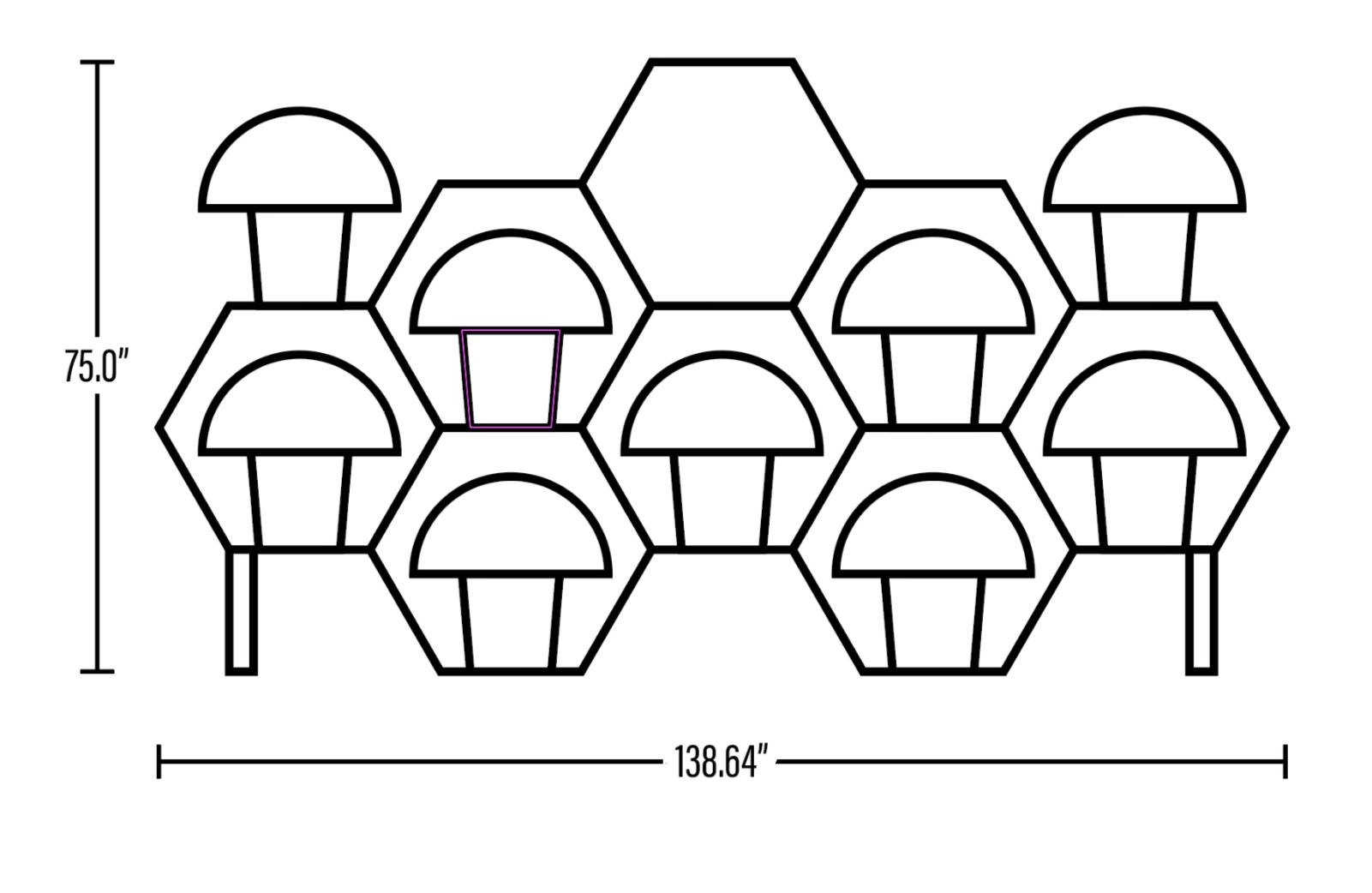 custom honeycomb shelving unit with extra large hexagon size