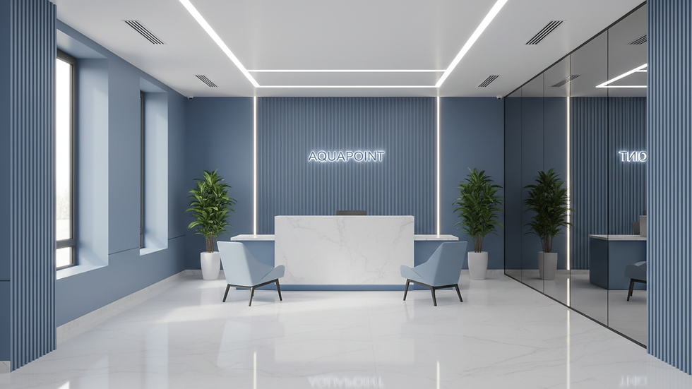 Eye-level view of a clean and modern office reception area