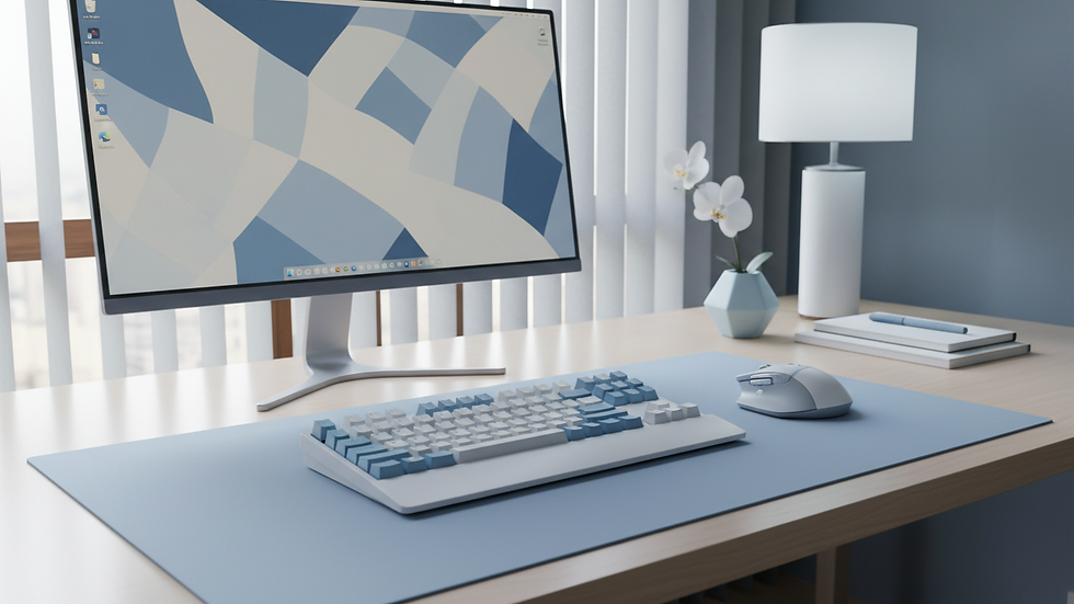 Close-up view of a tidy office desk with a clean keyboard and mouse