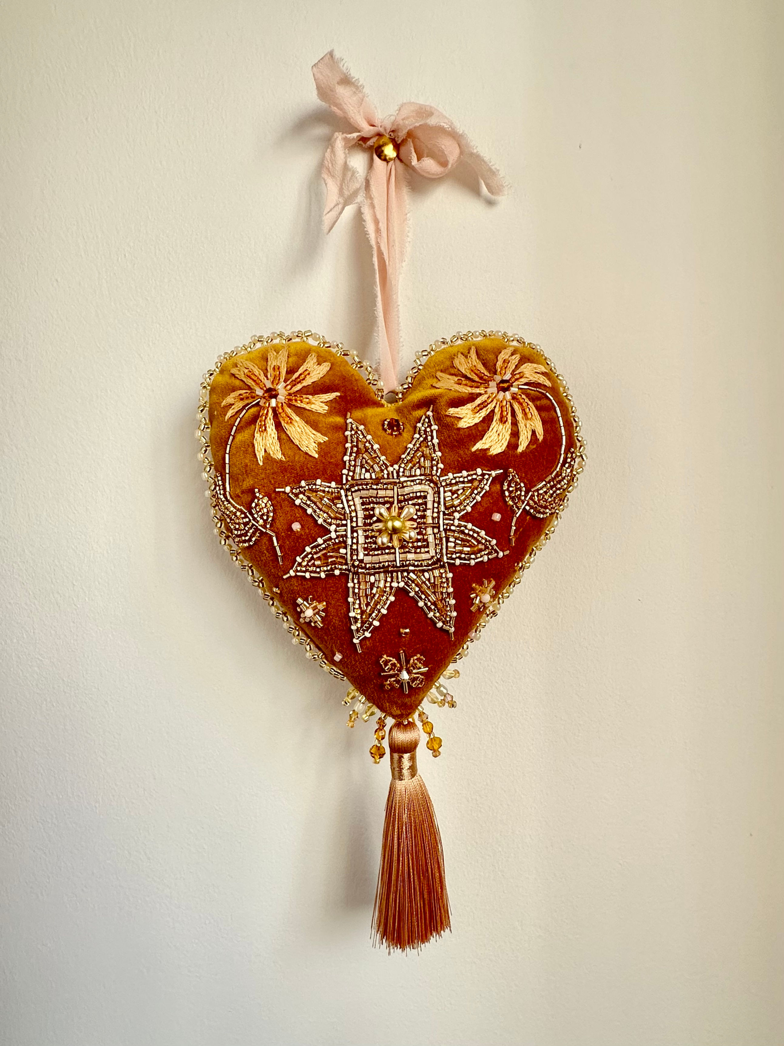 Large Embroidered Heart - Folk Flower