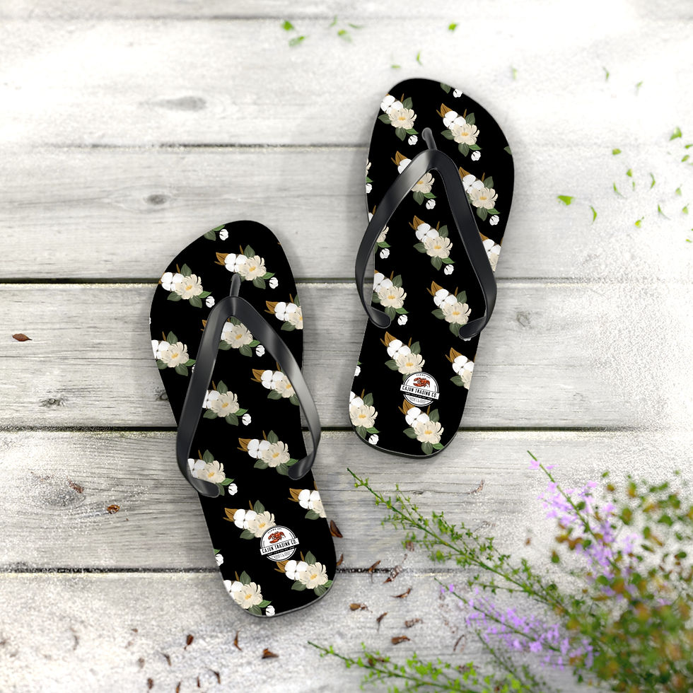 Thumbnail: CTC Magnolia Flip Flops — Black Beach Sandals with White Blossom Pattern