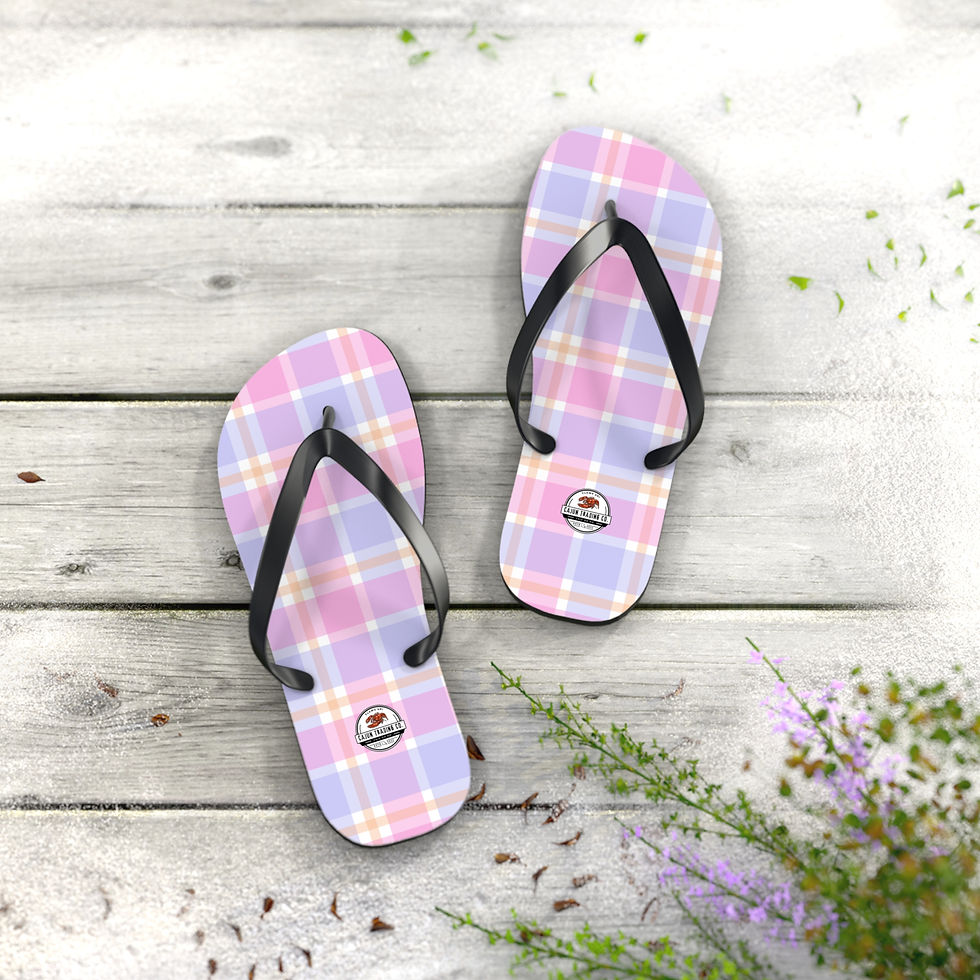Thumbnail: Pastel Plaid Flip Flops — Pink & Lavender Summer Sandals