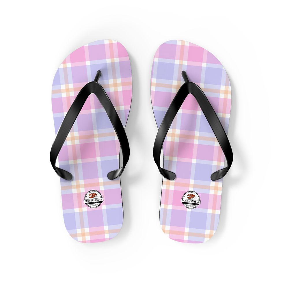 Thumbnail: Pastel Plaid Flip Flops — Pink & Lavender Summer Sandals