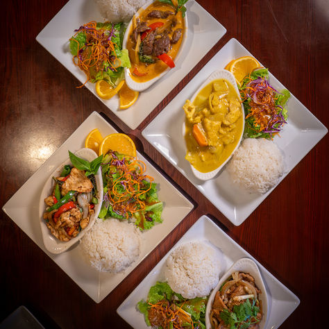 Various dishes from Aiyara Thai Cuisine in Temecula lined up