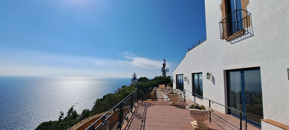 Panoramic view of the lighthouse and restaurant at El Far de Sant Sebastien not eh Costa Brava