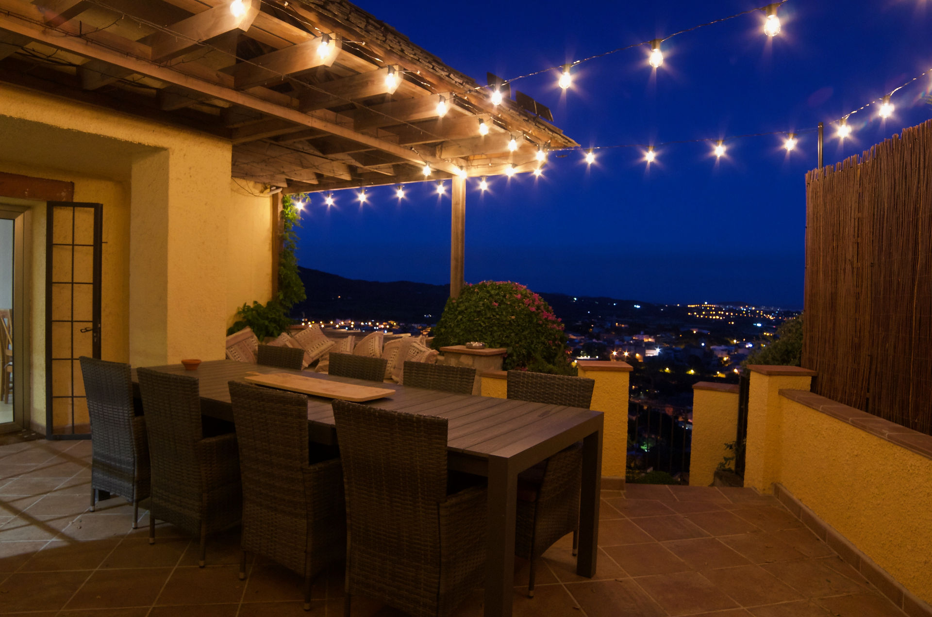 Solar Powered Lampoon Lights create a lovely space to enjoy your dinner in the evenings.