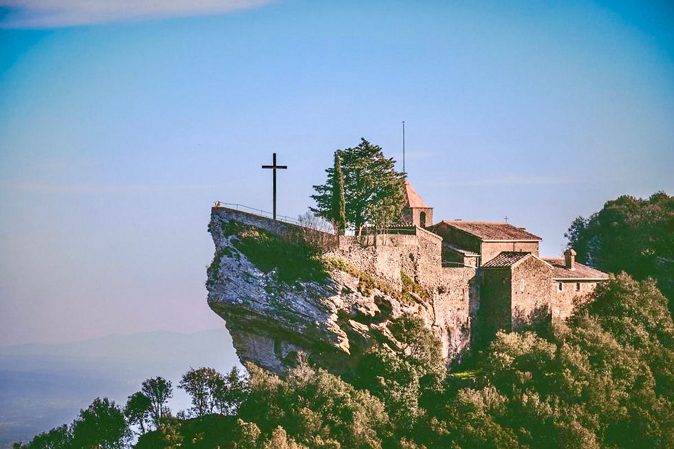 aerial view of the sanctuary on a rock at the top of the mountain