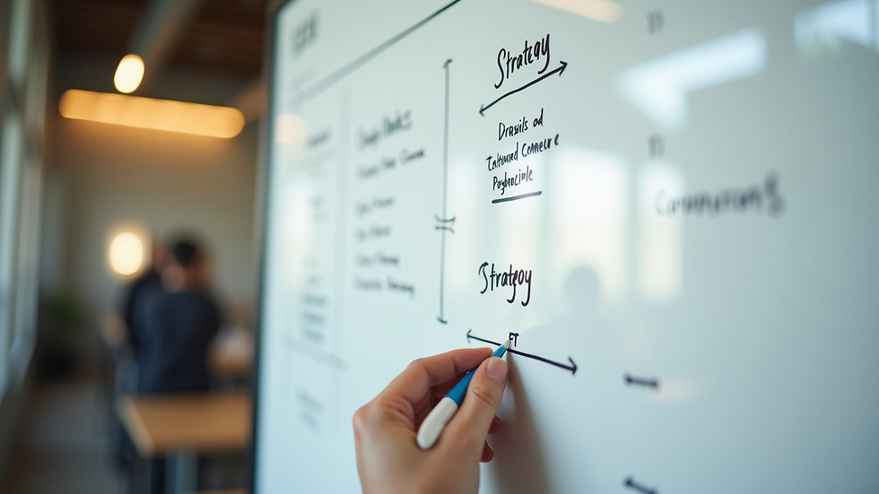 Close-up view of a whiteboard with brand positioning strategy notes