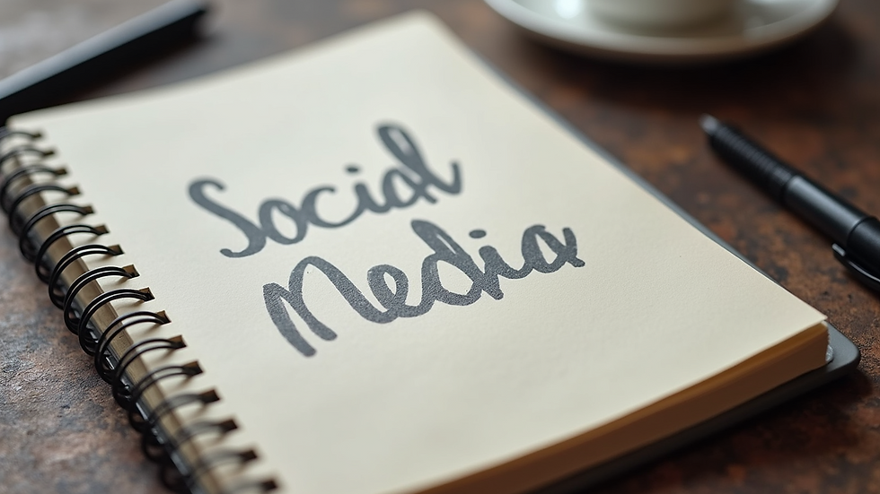 High angle view of a notebook with social media content planning notes