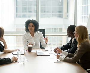 Black female boss leading corporate mult