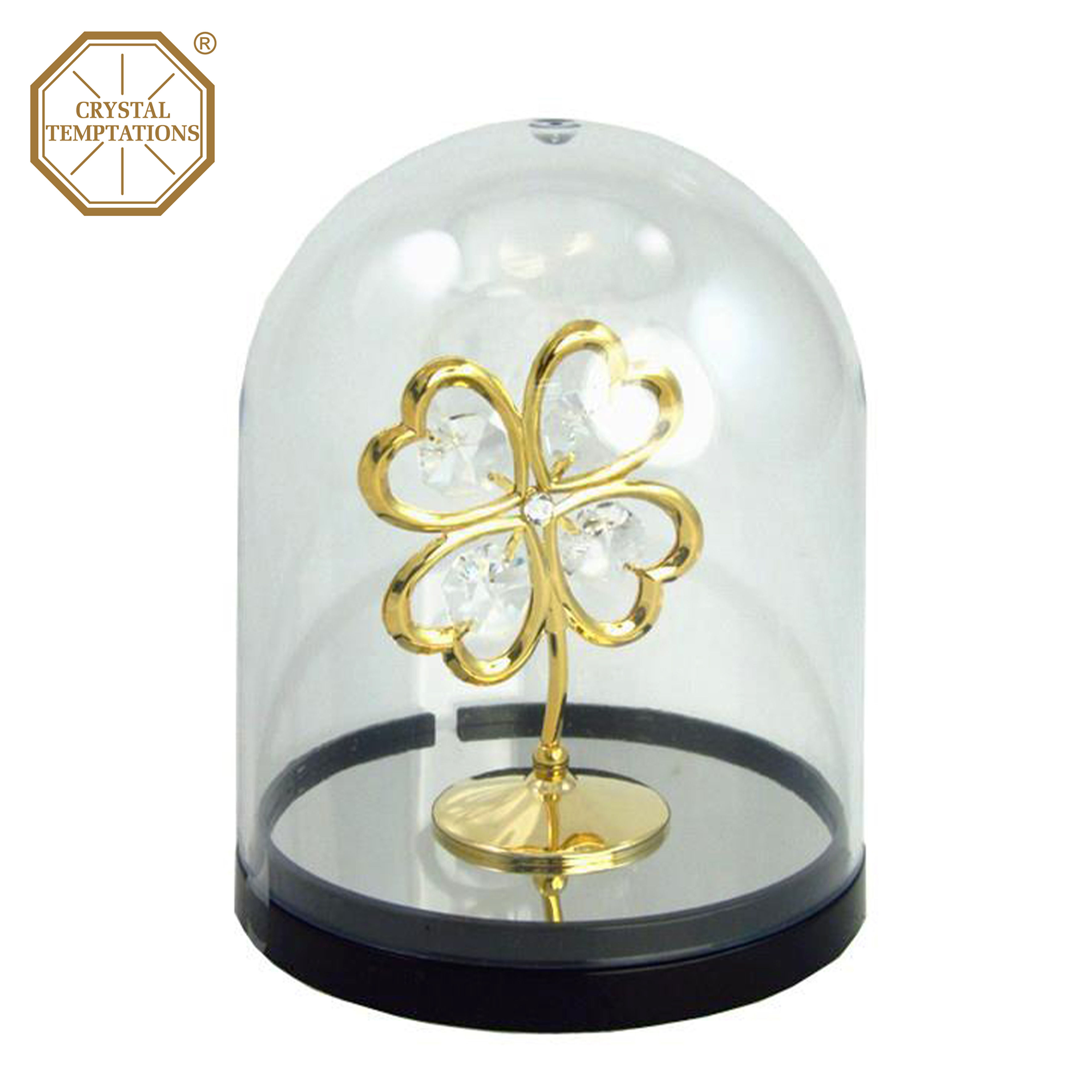 24K Gold Plated Figurine Four-leaf clover and decorated  Crystal